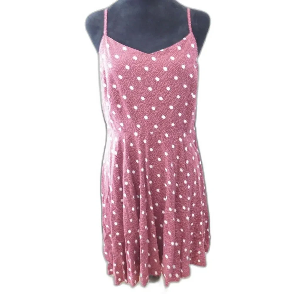 Old Navy Fit and Flare Polka Dot Cami Dress Burgundy/White Retro L EUC - Picture 1 of 8